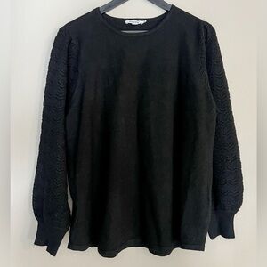 Chico’s Women Black Sweater with Pointelle Sleeves XL, Chicos Size 3